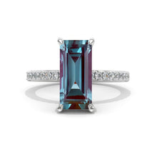 Load image into Gallery viewer, 5 Carat Radiant Alexandrite Hidden Halo Engagement 14K White Gold Ring