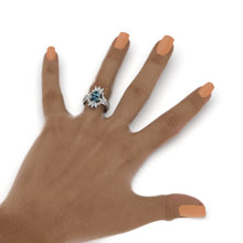 Load image into Gallery viewer, 14K White Gold Oval Teal Sapphire Halo Engagement Ring Two Eternity Rings Set