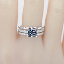 Load image into Gallery viewer, 14K White Gold 2 Carat Princess Cut Alexandrite Engagement Ring Eternity Ring Set