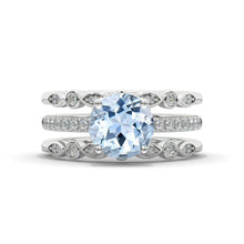 Load image into Gallery viewer, 14K White Gold 2 Carat Round Cut Genuine Aquamarine Engagement Ring Eternity Ring Set