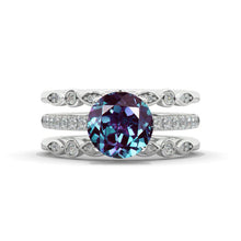 Load image into Gallery viewer, 14K White Gold 2 Carat Round Cut Alexandrite Engagement Ring Eternity Ring Set
