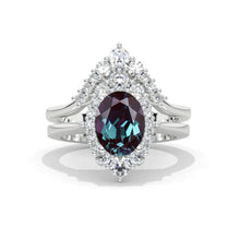 Load image into Gallery viewer, 14K White Gold 3 Carat Oval Alexandrite Halo Engagement Ring.