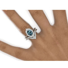 Load image into Gallery viewer, Oval 10x8 Teal Sapphire Halo Engagement Ring, Promise Ring For Her, Teal Sapphire Wedding Ring, 14K Gold Oval Teal Sapphire Engagement Ring Set