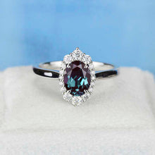 Load image into Gallery viewer, 14K White Gold 3 Carat Oval Alexandrite Halo Engagement Ring