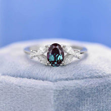 Load image into Gallery viewer, 14K White Gold 1.5 Carat Oval Alexandrite Halo Vintage Engagement Ring