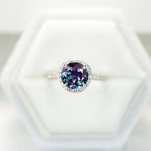 Load image into Gallery viewer, 2 Carat Round Alexandrite Halo Gold Engagement Ring