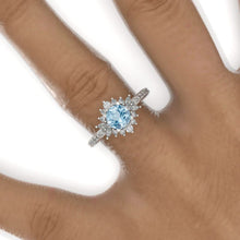 Load image into Gallery viewer, 14K White Gold 1 Carat Genuine Aquamarine Halo Engagement Ring