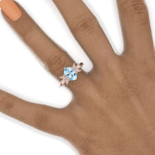 Load image into Gallery viewer, 2 Carat Oval Genuine Aquamarine Engagement Ring, Vintage Marquise Cut Rose Gold Ring, 2ct Oval Rope Shank Ring 14k rose gold