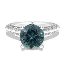 Load image into Gallery viewer, 14K Solid Gold Ring 2CT Round Teal Sapphire Imitation Wedding Ring Teal Sapphire Engagement Ring Anniversary Promise Eternity Gold Ring