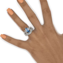 Load image into Gallery viewer, 2Ct Marquise Cut Genuine Aquamarine Vintage Engagement Ring, Marquise Engagement Ring, Marquise Side Accents Stones 14K White Gold Ring Set