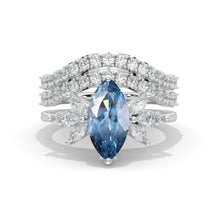 Load image into Gallery viewer, 2Ct Marquise Cut Genuine Aquamarine Vintage Engagement Ring, Marquise Engagement Ring, Marquise Side Accents Stones 14K White Gold Ring Set