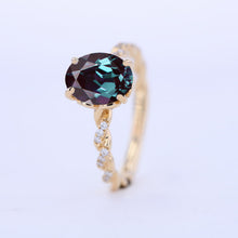 Load image into Gallery viewer, 2 Carat Oval Alexandrite Hidden Halo Rose Gold Twisted Shank  Engagement Ring