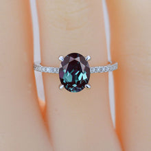 Load image into Gallery viewer, 3 Carat Carat Oval Alexandrite Ring, Hidden Halo Gold Engagement Ring
