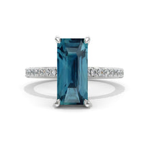 Load image into Gallery viewer, 5 Carat Radiant Teal Sapphire Hidden Halo Engagement 14K White Gold Ring