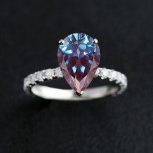 Load image into Gallery viewer, 3Ct Pear Alexandrite Hidden Halo Engagement Gold Ring, 11x7mm Pear Cut Alexandrite Engagement Ring, Micro pave Accents Stones