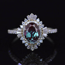 Load image into Gallery viewer, 1.5 Carat Alexandrite Oval Cut Halo 14K Yellow Gold Engagement Ring