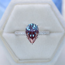 Load image into Gallery viewer, 3 Carat Pear Cut Alexandrite Hidden Halo Gold Engagement Ring