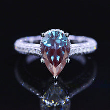 Load image into Gallery viewer, 4 Carat Pear Cut Alexandrite Hidden Halo Gold Engagement Ring