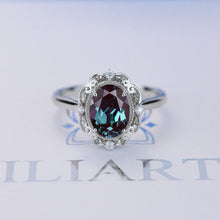 Load image into Gallery viewer, 14K Rose Gold 1.5 Carat Oval Alexandrite Halo Engagement Ring