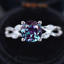 Load image into Gallery viewer, 2Ct Round Alexandrite Engagement Ring, Alexandrite Engagement Ring, Alexandrite Side Accents Stones 14K White Gold Ring