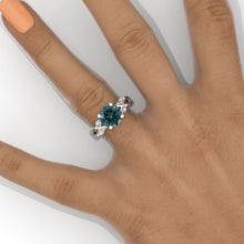 Load image into Gallery viewer, 2 Carat Round Halo Teal Sapphire White Gold Engagement Ring