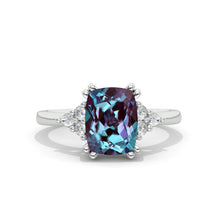 Load image into Gallery viewer, 9x7mm Cushion Cut Halo Alexandrite White Gold Engagement Ring