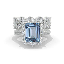 Load image into Gallery viewer, 4Ct Genuine Aquamarine Engagement Ring Halo Radiant Cut Aquamarine Engagement Ring,10x8mm Radiant Cut Aquamarine Engagement Ring with Eternity Band