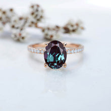 Load image into Gallery viewer, 2 Carat Alexandrite Oval Cut Hidden Halo Rose Gold Engagement Ring