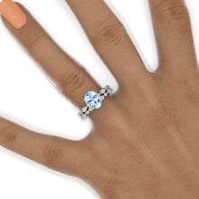 Load image into Gallery viewer, 14K White Gold 2 Carat Oval Genuine Aquamarine Vintage Engagement Ring, Eternity Ring Set
