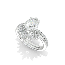 Load image into Gallery viewer, 14K White Gold 2 Carat Pear Moissanite Halo Engagement Ring Eternity Ring Set