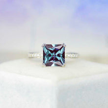 Load image into Gallery viewer, 3 Carat Princess Cut Alexandrite Stone 14K White Gold Ring