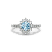 Load image into Gallery viewer, 14K White Gold 1 Carat Round Genuine Aquamarine Halo Engagement Ring