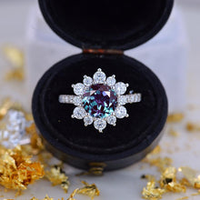 Load image into Gallery viewer, 2 Carat Round Alexandrite Snowflake Halo Engagement Ring. Victorian 14K White Gold Ring