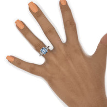 Load image into Gallery viewer, 3 Carat Emerald Cut Genuine Aquamarine Three-Stone Engagement Ring