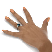 Load image into Gallery viewer, 3 Carat Teal Sapphire Oval Cut Hidden Halo Rose Gold Engagement  Ring