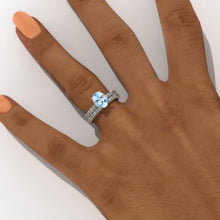 Load image into Gallery viewer, 14K White Gold 2 Carat Oval Genuine Aquamarine Engagement Ring Eternity Ring Set