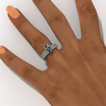 Load image into Gallery viewer, 14K White Gold 2 Carat Oval Teal Sapphire Engagement Ring Eternity Ring Set
