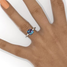 Load image into Gallery viewer, 2 Carat Cushion Cut Hidden Halo Alexandrite White Gold Engagement Ring