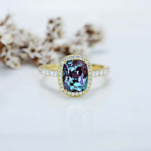 Load image into Gallery viewer, 3Ct Cushion Alexandrite 14K White Engagement Ring, Cushion Halo Engagement Ring