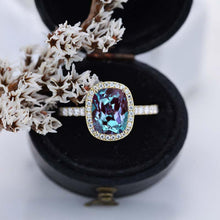 Load image into Gallery viewer, 3Ct Cushion Alexandrite 14K White Engagement Ring, Cushion Halo Engagement Ring