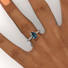 Load image into Gallery viewer, 1.8 Carat Ethically LAB-Grown Teal Sapphire Pear Cut Engagement Gold Engagement Ring.