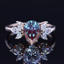Load image into Gallery viewer, Pear Alexandrite Engagement Ring. Vintage Alexandrite Cut Cluster Engagement Ring