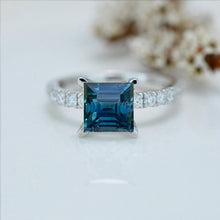 Load image into Gallery viewer, 2Ct Princess Cut Teal Sapphire Engagement 14K White Gold Ring Classic Solitaire Setting