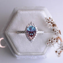 Load image into Gallery viewer, 14K Solid White Gold 3 Carat Alexandrite Pear Cut Halo Alexandrite Ring