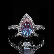 Load image into Gallery viewer, 14K Solid White Gold 3 Carat Halo Pear Cut Alexandrite Ring