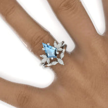 Load image into Gallery viewer, 2.5 Carat Kite Genuine Aquamarine Engagement Ring. 2.5CT Fancy Shield Shape Aquamarine Ring Set
