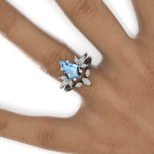 Load image into Gallery viewer, 2.5 Carat Kite Genuine Aquamarine Engagement Ring. 2.5CT Fancy Shield Shape Aquamarine Black Gold Ring Set