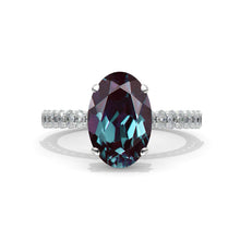 Load image into Gallery viewer, 4 Carat Oval Cut Alexandrite Hidden Halo White Gold Engagement Ring