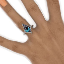 Load image into Gallery viewer, 2.5 Carat Kite Alexandrite Engagement Ring. 2.5CT Fancy Shape Moissanite Ring