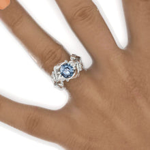 Load image into Gallery viewer, 3 Carat Hexagon Genuine Aquamarine Floral 14K White Gold Engagement Ring